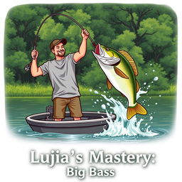 A man in a gray fishing T-shirt stands on a boat, throwing a fishing rod and reel into the water