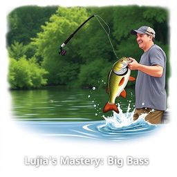 A man in a gray fishing T-shirt stands on a boat, throwing a fishing rod and reel into the water