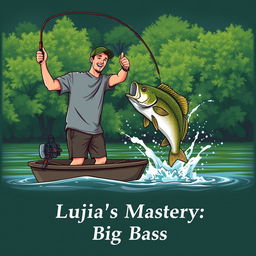 A man in a gray fishing T-shirt stands on a boat, throwing a fishing rod and reel into the water