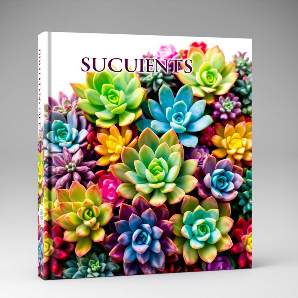 A vibrant book cover showcasing a variety of colorful succulents