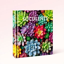 A vibrant book cover showcasing a variety of colorful succulents