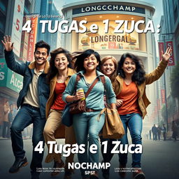 A movie poster for the film titled '4 Tugas e 1 Zuca: Longchamp ECI'