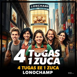 A movie poster for the film titled '4 Tugas e 1 Zuca: Longchamp ECI'