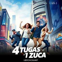 A movie poster for the film titled '4 Tugas e 1 Zuca: Longchamp ECI'