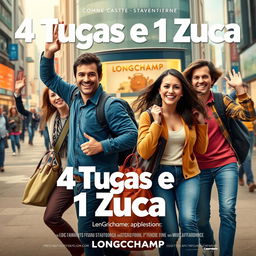 A movie poster for the film titled '4 Tugas e 1 Zuca: Longchamp ECI'