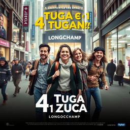 A movie poster for the film titled '4 Tugas e 1 Zuca: Longchamp ECI'