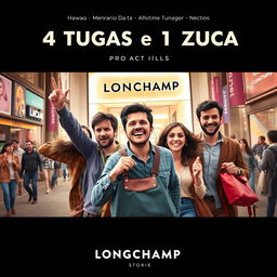 A movie poster for the film titled '4 Tugas e 1 Zuca: Longchamp ECI'