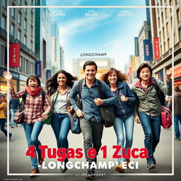 A movie poster for the film titled '4 Tugas e 1 Zuca: Longchamp ECI'