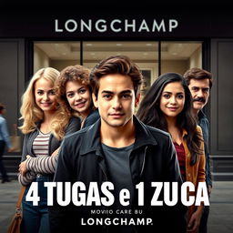 A movie poster for the film titled '4 Tugas e 1 Zuca: Longchamp ECI'