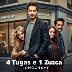 A movie poster for the film titled '4 Tugas e 1 Zuca: Longchamp ECI'