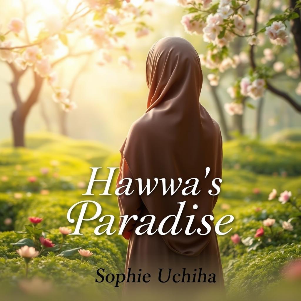 A book cover for 'Hawwa's Paradise' by Sophie Uchiha, featuring a gentle and serene scene symbolizing femininity, hope, purity, and modesty