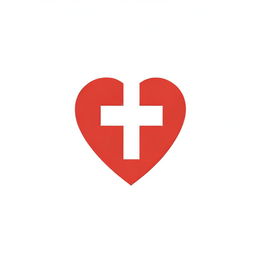 Design a logo featuring a vibrant red cross combined with a heart symbol, visually representing the concept of 'God's heart'. The heart should have a divine aura to it, balancing the simplicity of a logo design with spiritual symbolism.