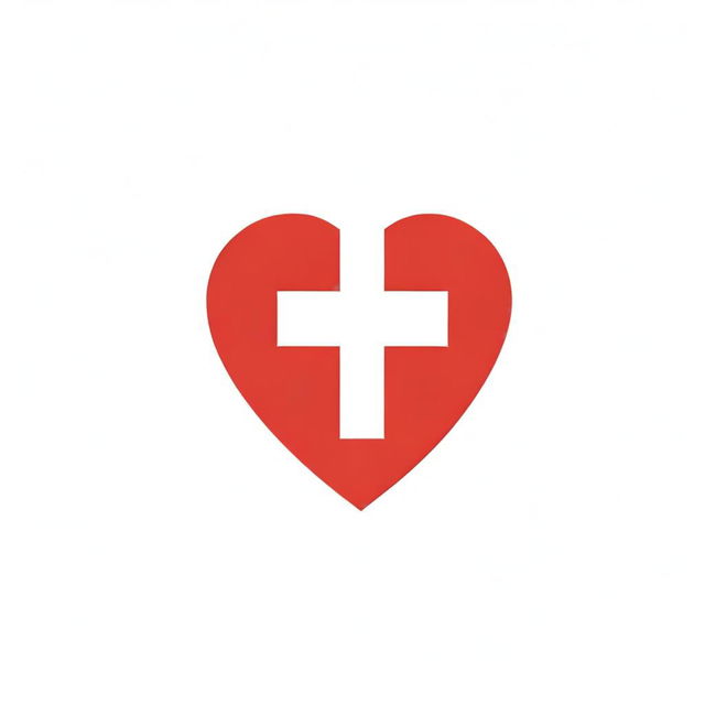 Design a logo featuring a vibrant red cross combined with a heart symbol, visually representing the concept of 'God's heart'. The heart should have a divine aura to it, balancing the simplicity of a logo design with spiritual symbolism.