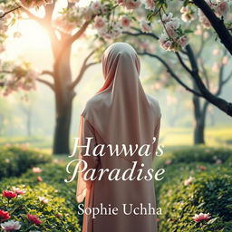 A book cover for 'Hawwa's Paradise' by Sophie Uchiha, featuring a gentle and serene scene symbolizing femininity, hope, purity, and modesty