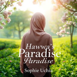 A book cover for 'Hawwa's Paradise' by Sophie Uchiha, featuring a gentle and serene scene symbolizing femininity, hope, purity, and modesty