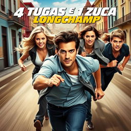 An exhilarating action movie poster for '4 Tugas e 1 Zuca: Longchamp'