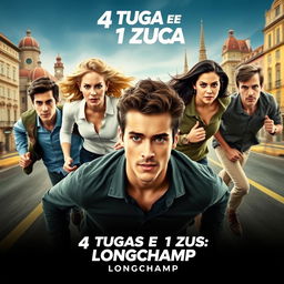 An exhilarating action movie poster for '4 Tugas e 1 Zuca: Longchamp'