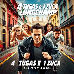 An exhilarating action movie poster for '4 Tugas e 1 Zuca: Longchamp'