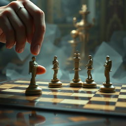 A concept art of a person creatively moving four chess pieces on a chessboard