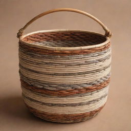 Create a detailed image of a small, open-top Tiruray native basket intricately woven from natural materials, showcasing its unique patterns and textures.