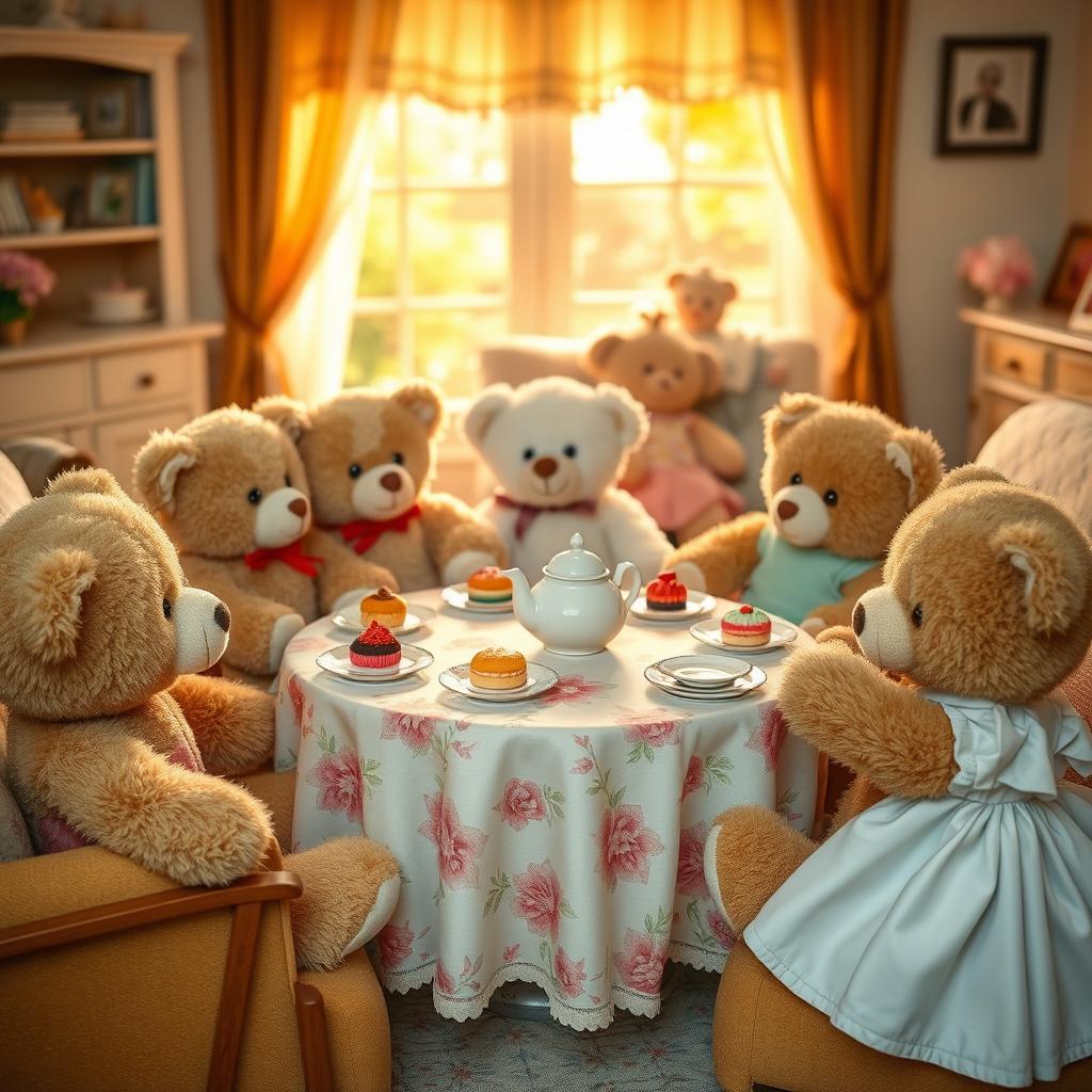 A charming teddy bear tea party with plush toys