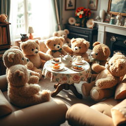 A charming teddy bear tea party with plush toys