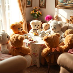 A charming teddy bear tea party with plush toys