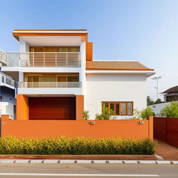 Two-storied East-facing house built on a 50x25 plot, with a 2BHK configuration on each floor. Highlight a 50x2.5 open area on the right side of the house's plot.