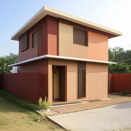 Two-storied East-facing house built on a 50x25 plot, with a 2BHK configuration on each floor. Highlight a 50x2.5 open area on the right side of the house's plot.