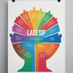 Design an aesthetically pleasing poster about leadership that is rich in color and artistic elements. The poster should include inspiring imagery representing leadership and bold, vibrant colors to make a strong visual impact.