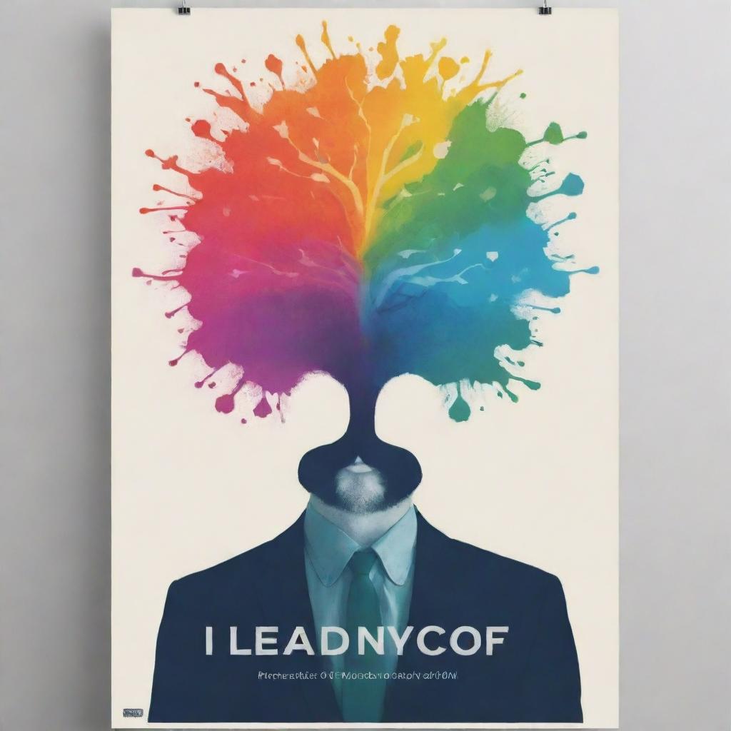 Design an aesthetically pleasing poster about leadership that is rich in color and artistic elements. The poster should include inspiring imagery representing leadership and bold, vibrant colors to make a strong visual impact.