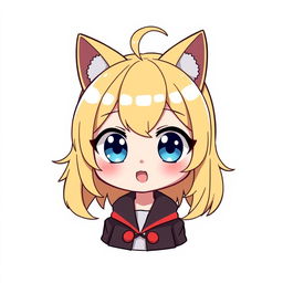 Anime chibi girl emote for Twitch, featuring a cute little character with big blue eyes, blonde hair styled adorably