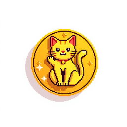 A pixelated 2D gold coin icon featuring a cat at its center, casting a small shadow to one side