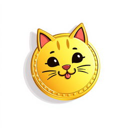 pixelated 2D gold coin icon featuring a playful cat face, complete with a subtle drop shadow