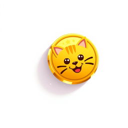 pixelated 2D gold coin icon featuring a playful cat face, complete with a subtle drop shadow