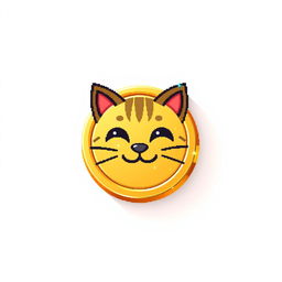 pixelated 2D gold coin icon featuring a playful cat face, complete with a subtle drop shadow