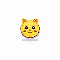 pixelated 2D gold coin icon showcasing a cute cat face, adorned with a gentle shadow beneath it