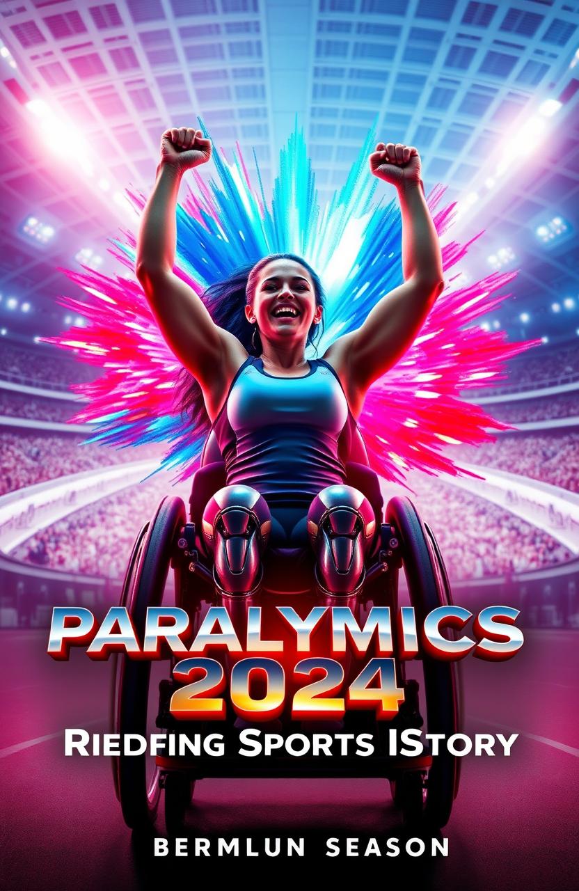 A powerful female Paralympian in a triumphant pose, showcasing her strength and determination