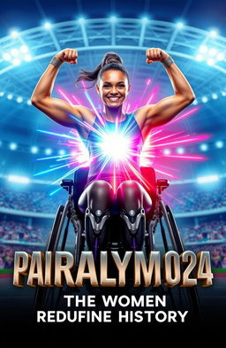 A powerful female Paralympian in a triumphant pose, showcasing her strength and determination