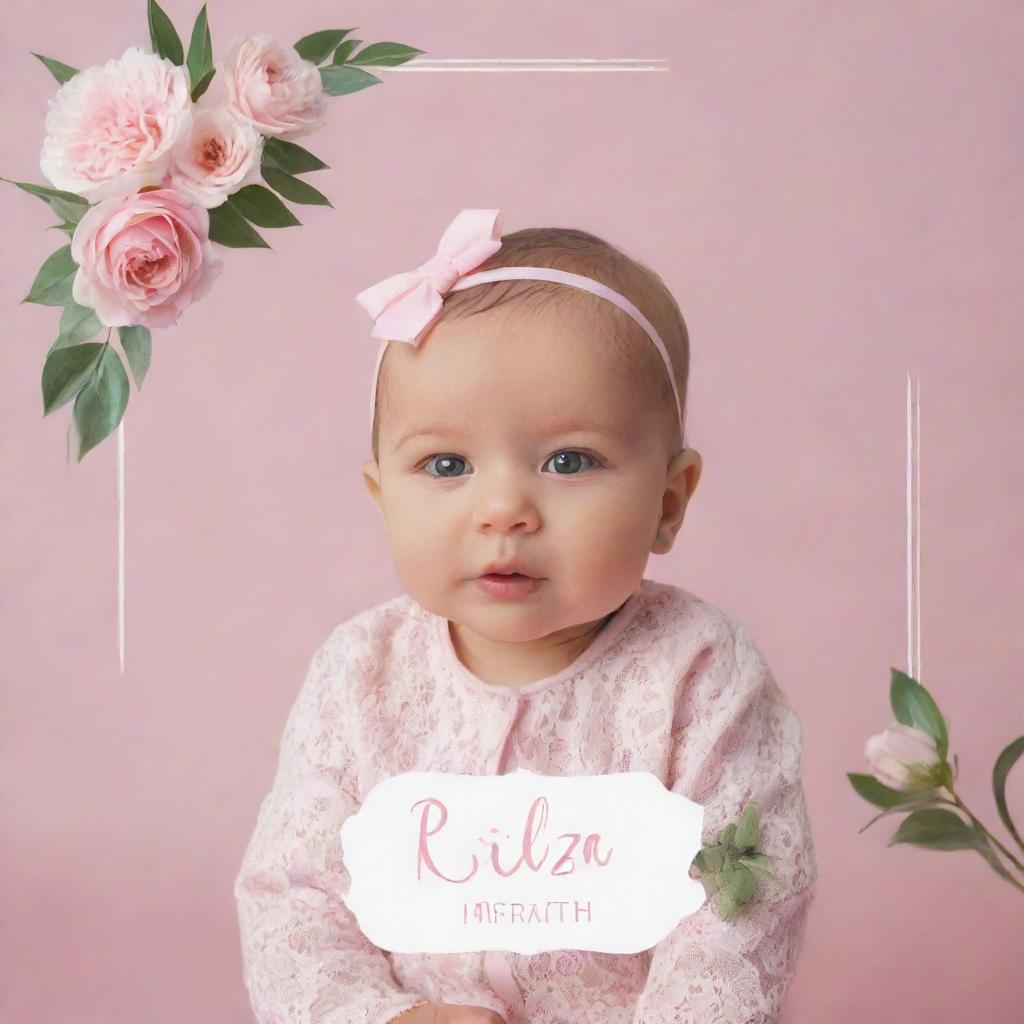 Generate a stylish and loving introduction for a baby girl named Rilza Iffath, accompanied by a delightful and tender background.