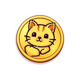 pixelated 2D gold gradient coin icon featuring a cute cat design