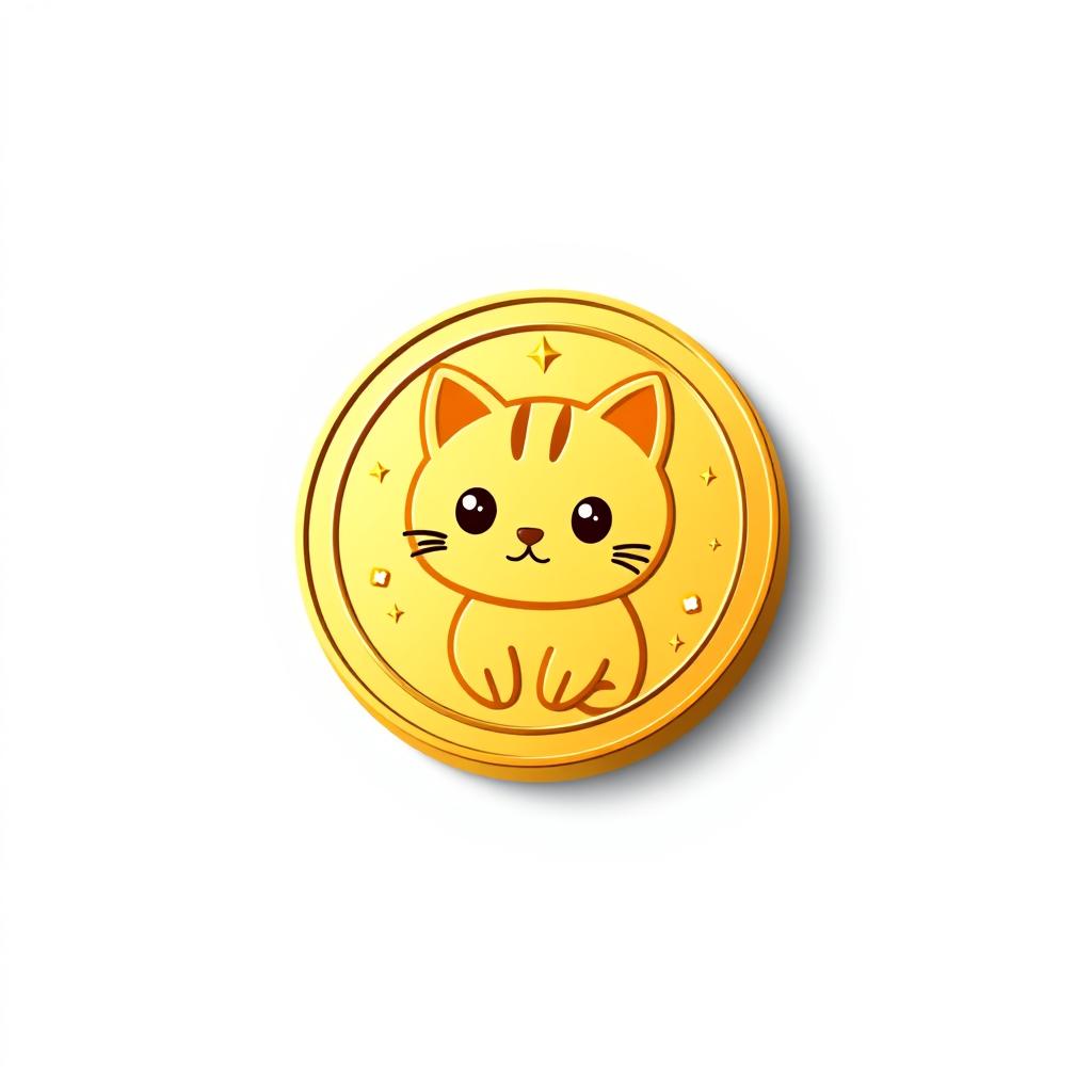 pixelated 2D gold gradient coin icon featuring a cute cat design