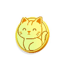 pixelated 2D gold gradient coin icon featuring a cute cat design