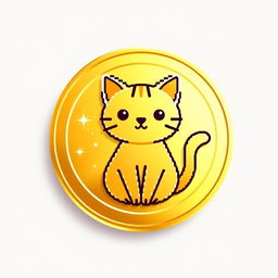 pixelated 2D gold gradient coin icon featuring a cute cat design