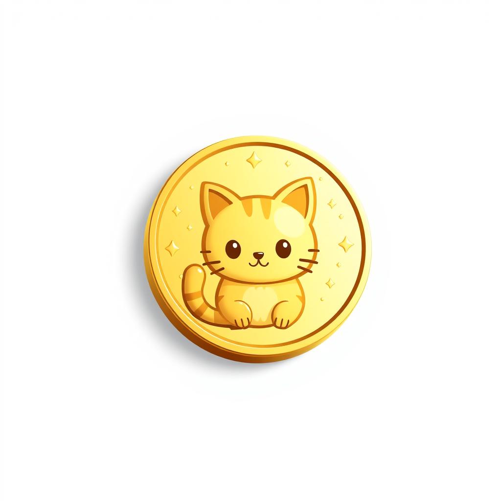 pixelated 2D gold gradient coin icon featuring a cute cat design