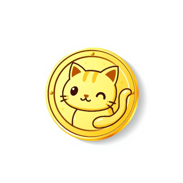 pixelated 2D gold gradient coin icon featuring a cute cat design