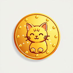 pixelated 2D gold gradient coin icon featuring a cute cat design