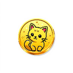 pixelated 2D gold gradient coin icon featuring a cute cat design