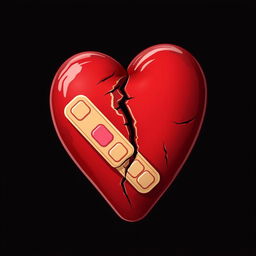 A heart that appears to be wounded or broken, with a visible band-aid placed across the crack to symbolize healing or mending