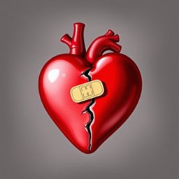 A heart that appears to be wounded or broken, with a visible band-aid placed across the crack to symbolize healing or mending